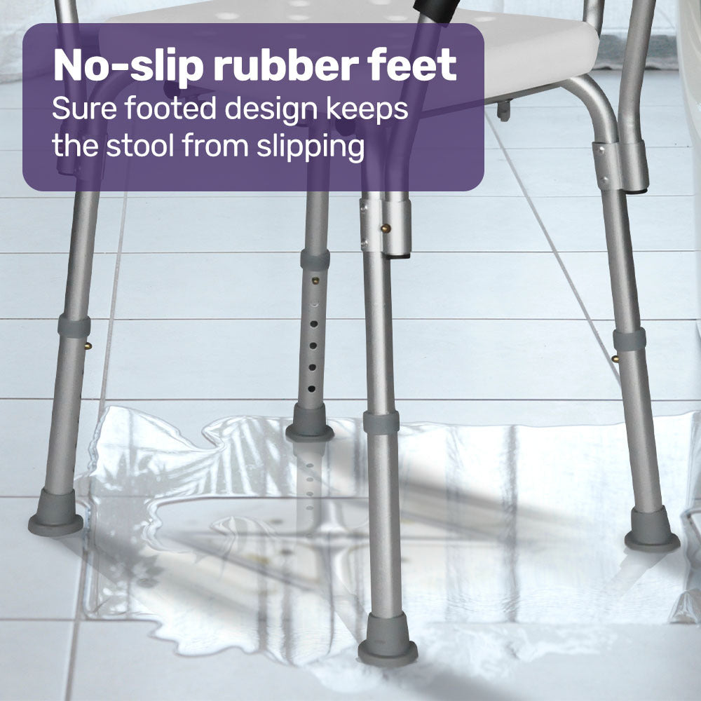 Adjustable Shower Chair with Arms, 120kg Capacity, 0.39-0.52m Height, White
