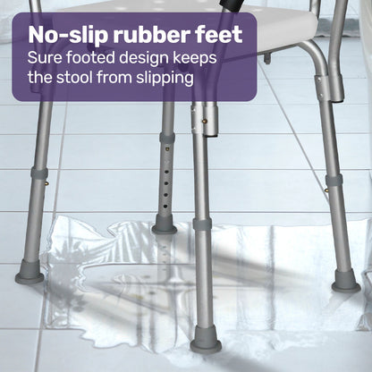 Adjustable Shower Chair with Arms, 120kg Capacity, 0.39-0.52m Height, White