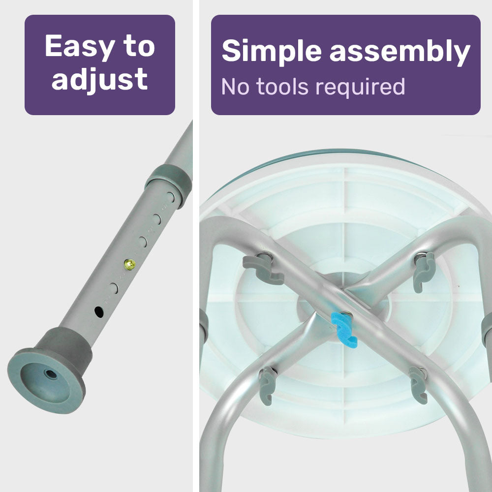 Adjustable Shower Chair with 360-Degree Swivel Seat, 0.35-0.53m Height Range