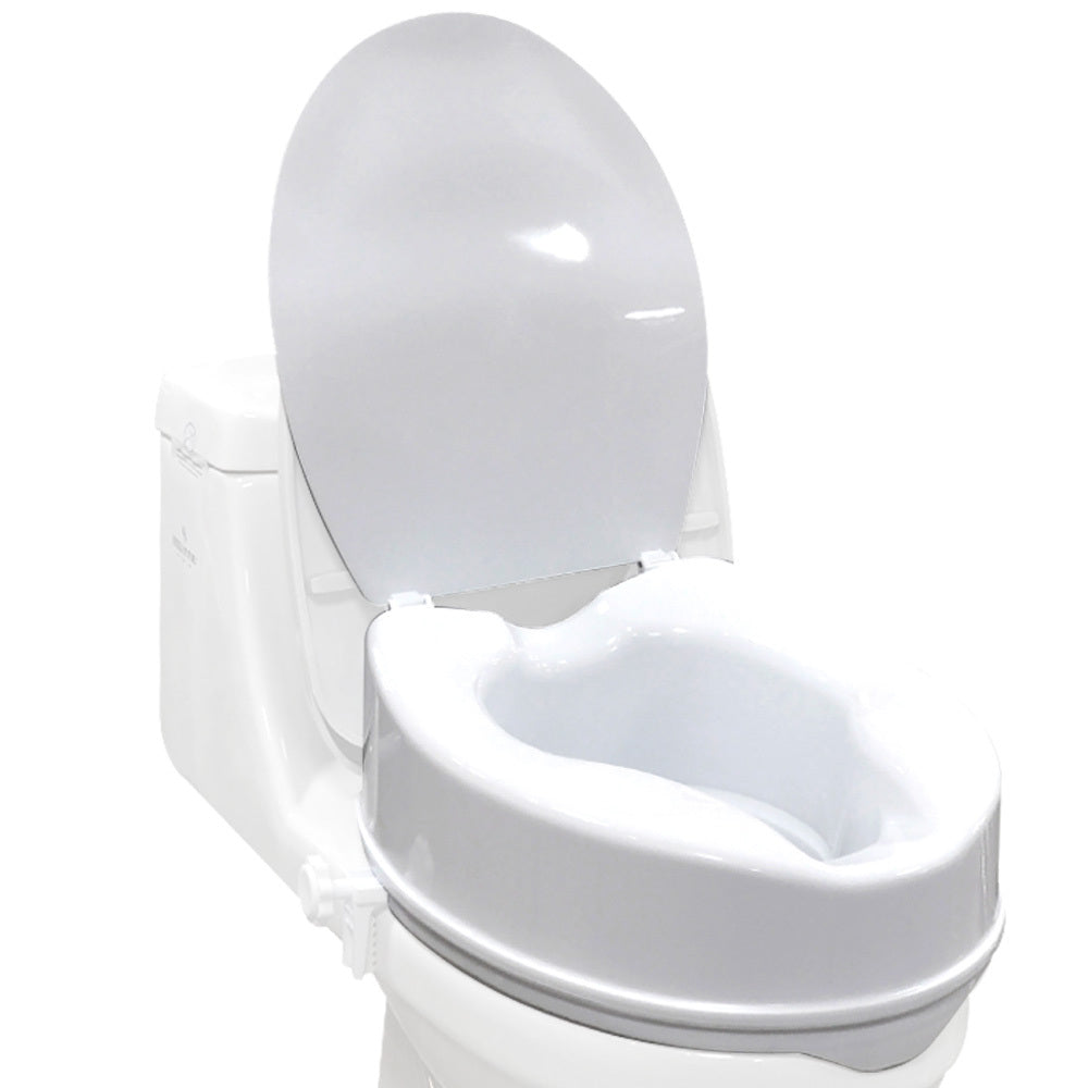 Raised Toilet Seat with Lid - 0.1m Riser, 125kg Capacity, Universal Fit, White
