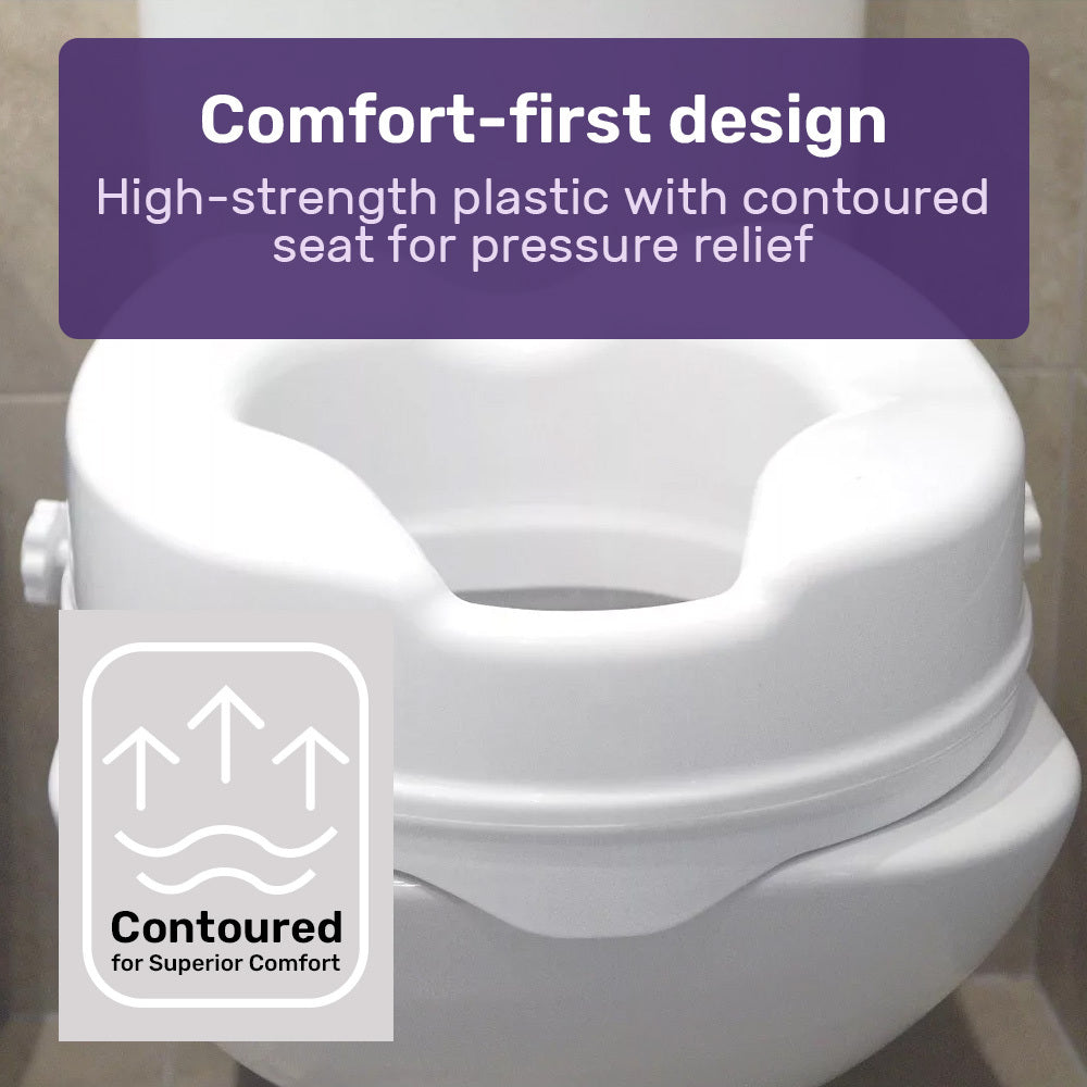 Raised Toilet Seat with Lid - 0.1m Riser, 125kg Capacity, Universal Fit, White