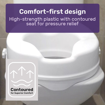 Raised Toilet Seat with Lid - 0.1m Riser, 125kg Capacity, Universal Fit, White