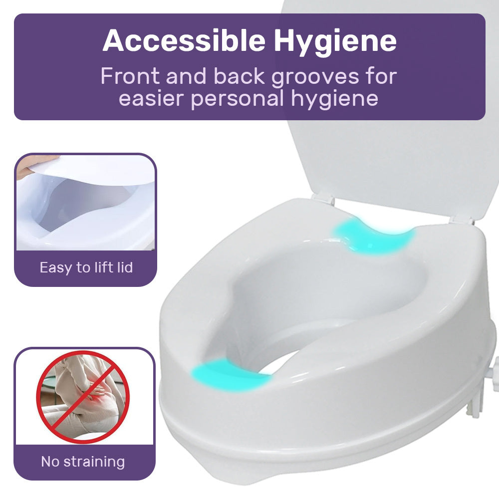 Raised Toilet Seat with Lid - 0.1m Riser, 125kg Capacity, Universal Fit, White