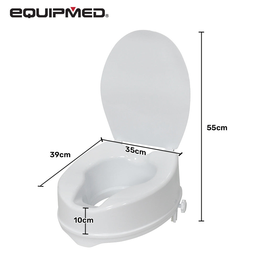 Raised Toilet Seat with Lid - 0.1m Riser, 125kg Capacity, Universal Fit, White