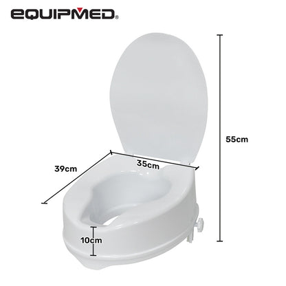 Raised Toilet Seat with Lid - 0.1m Riser, 125kg Capacity, Universal Fit, White