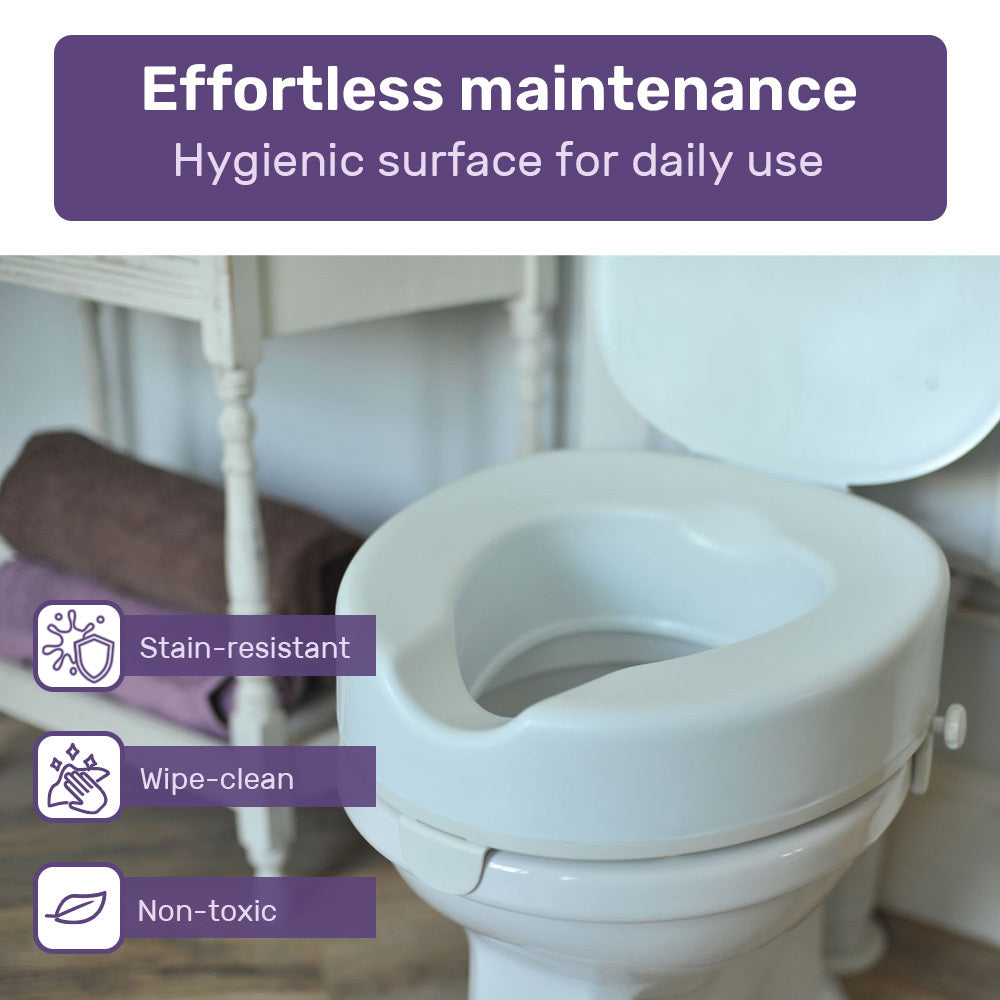 Raised Toilet Seat with Lid - 0.1m Riser, 125kg Capacity, Universal Fit, White