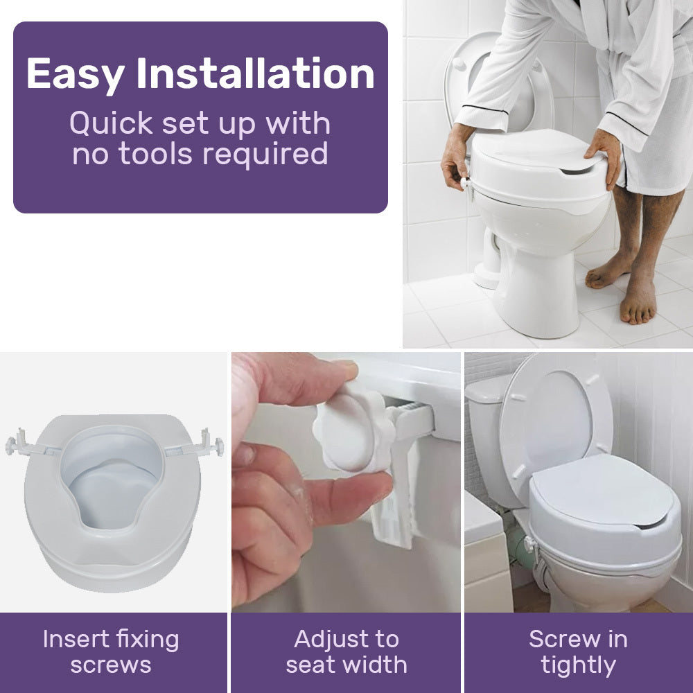 Raised Toilet Seat with Lid - 0.1m Riser, 125kg Capacity, Universal Fit, White