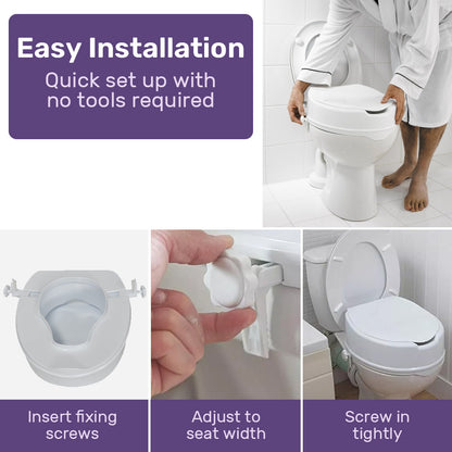 Raised Toilet Seat with Lid - 0.1m Riser, 125kg Capacity, Universal Fit, White
