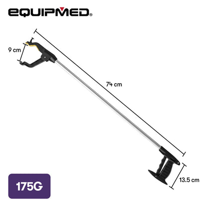 74cm Long Reach Grabber Reacher Aid, Deluxe Magnetic Pick Tip, Key Hook, Lockable Nonslip Rubber Jaws, Lightweight Alloy, Easy Reach for Seniors