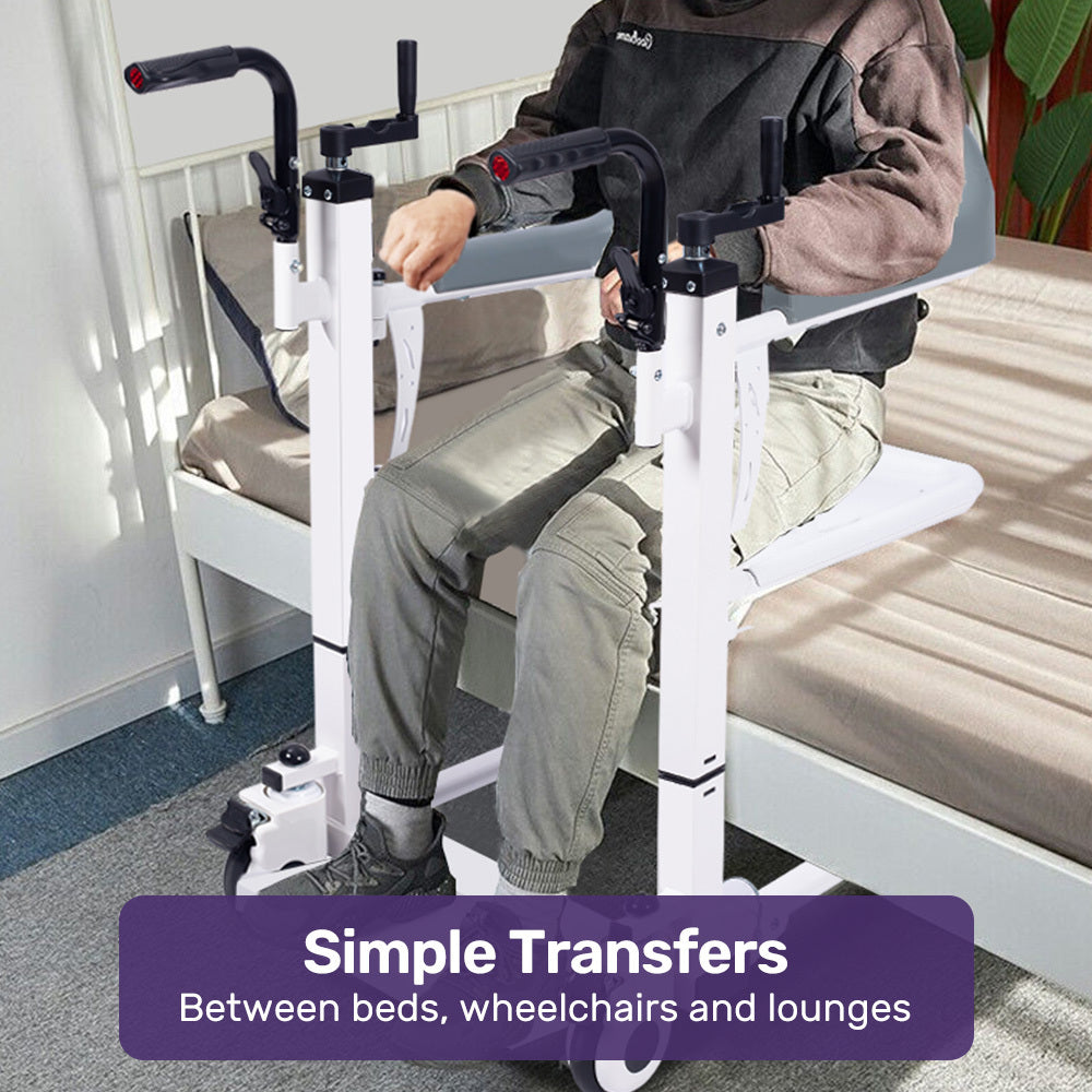4-in-1 Patient Lift Chair: Height Adjustable, Shower, Toilet, Commode Use