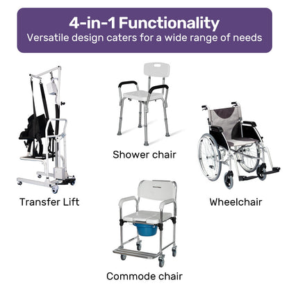 4-in-1 Patient Lift Chair: Height Adjustable, Shower, Toilet, Commode Use