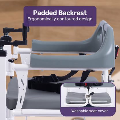 4-in-1 Patient Lift Chair: Height Adjustable, Shower, Toilet, Commode Use
