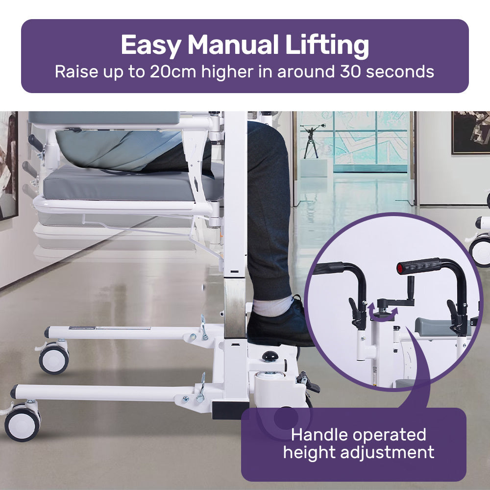 4-in-1 Patient Lift Chair: Height Adjustable, Shower, Toilet, Commode Use