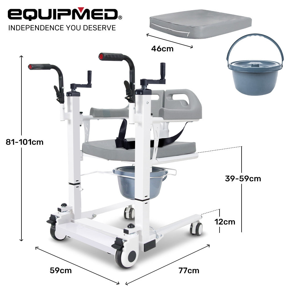 4-in-1 Patient Lift Chair: Height Adjustable, Shower, Toilet, Commode Use
