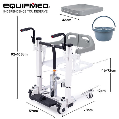 Hydraulic 4-in-1 Patient Lift Chair, Shower & Commode, 120kg Capacity
