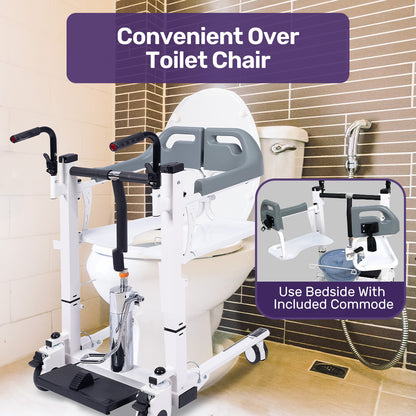 Hydraulic 4-in-1 Patient Lift Chair, Shower & Commode, 120kg Capacity