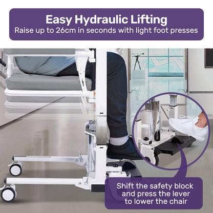 Hydraulic 4-in-1 Patient Lift Chair, Shower & Commode, 120kg Capacity