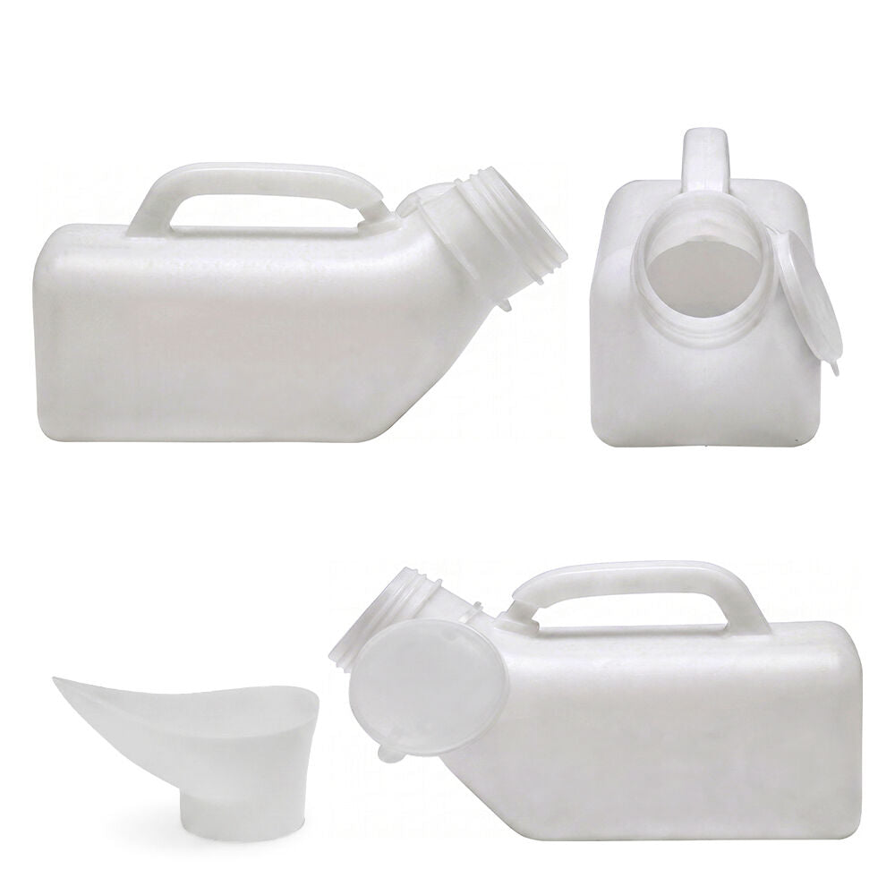 1L Portable Unisex Urinal Bottle with Female Attachment, White