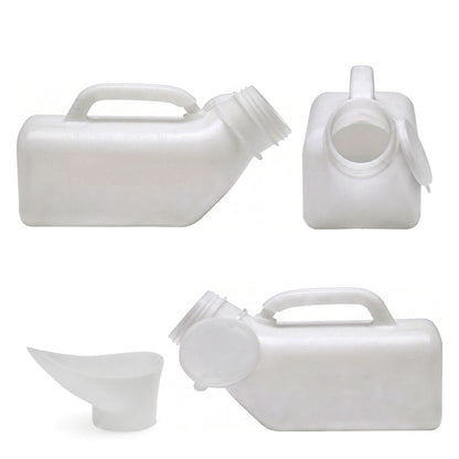 1L Portable Unisex Urinal Bottle with Female Attachment, White