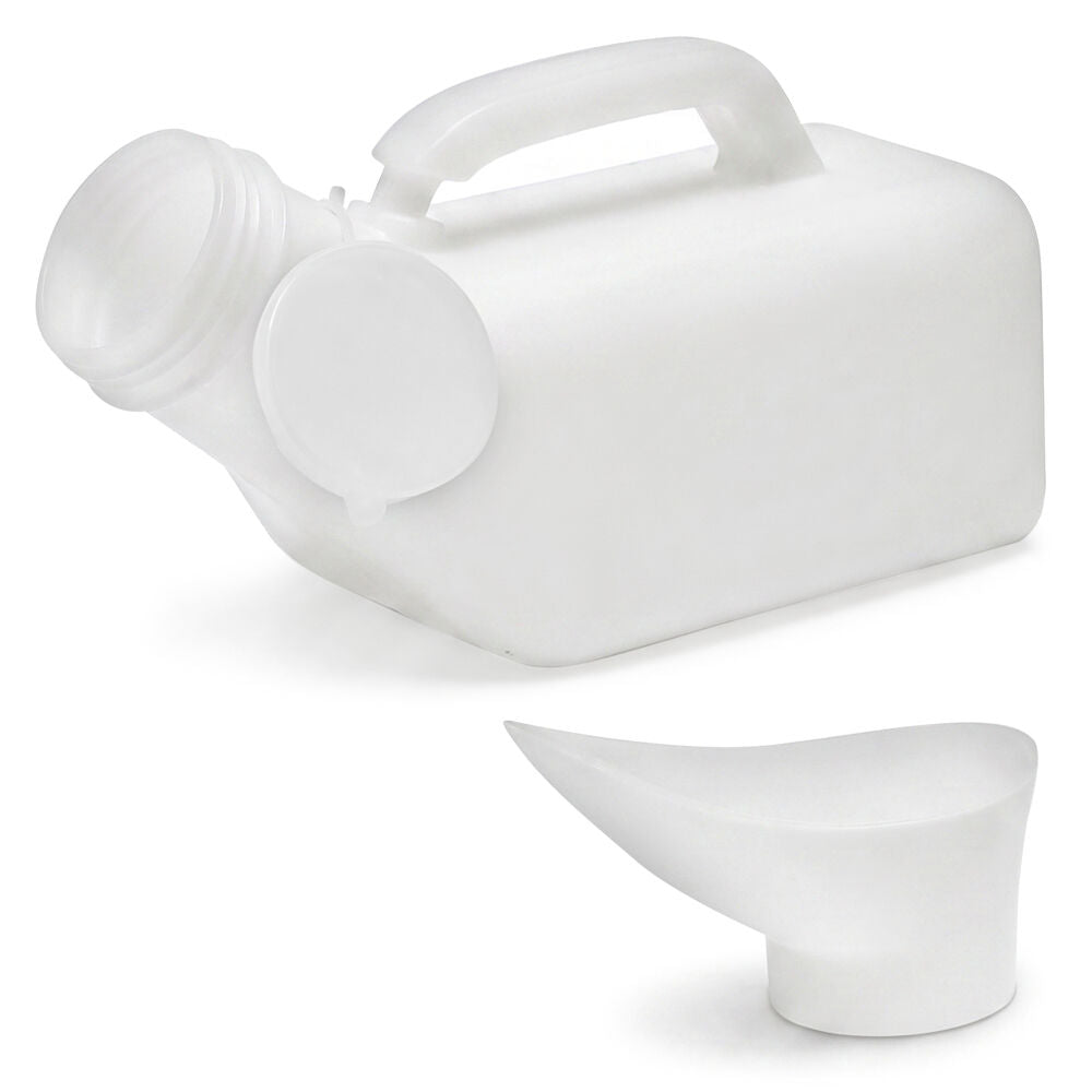 1L Portable Unisex Urinal Bottle with Female Attachment, White