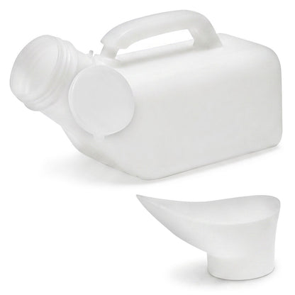 1L Portable Unisex Urinal Bottle with Female Attachment, White