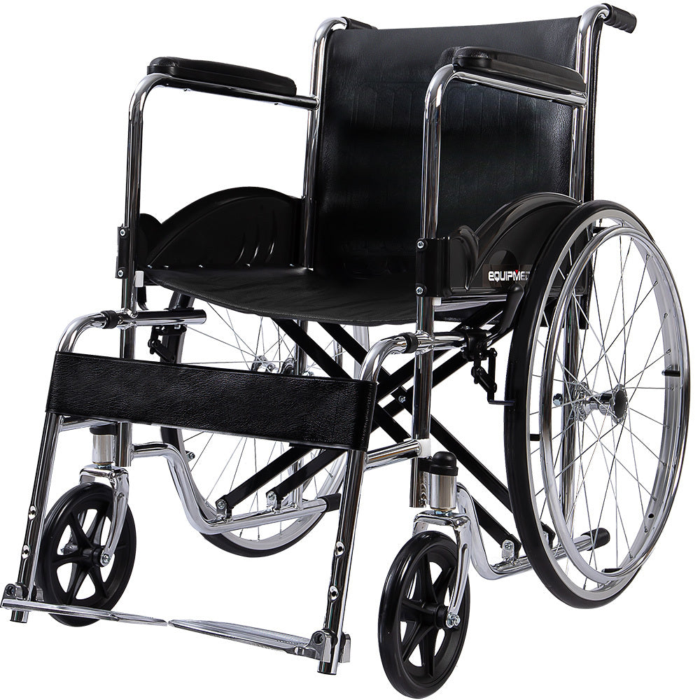 Folding Manual Wheelchair, 0.6m Rear Wheels, Steel Frame, 100kg Capacity