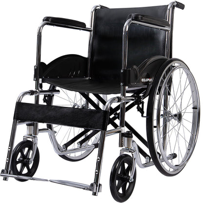 Folding Manual Wheelchair, 0.6m Rear Wheels, Steel Frame, 100kg Capacity