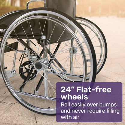 Folding Manual Wheelchair, 0.6m Rear Wheels, Steel Frame, 100kg Capacity