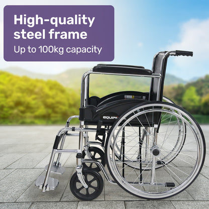 Folding Manual Wheelchair, 0.6m Rear Wheels, Steel Frame, 100kg Capacity