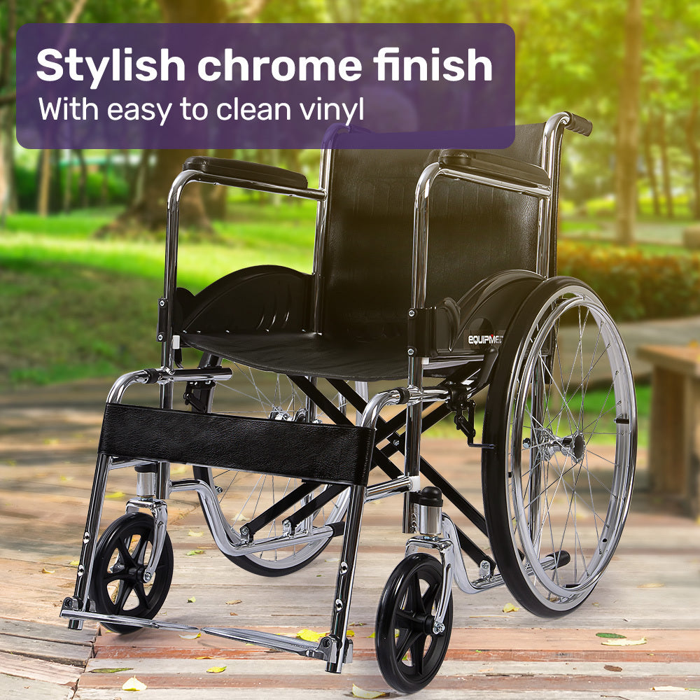 Folding Manual Wheelchair, 0.6m Rear Wheels, Steel Frame, 100kg Capacity