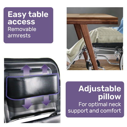 Folding Reclining Wheelchair, Chrome Steel Frame, 0.6m Wide Seat, 100kg Capacity