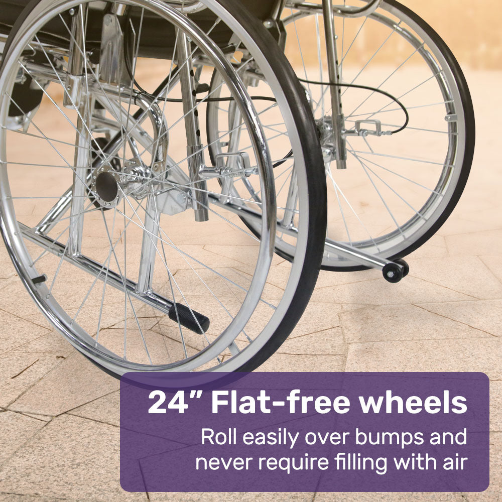 Folding Reclining Wheelchair, Chrome Steel Frame, 0.6m Wide Seat, 100kg Capacity
