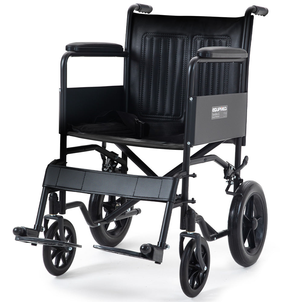 Folding Transit Wheelchair, Steel Frame, 0.51m Seat, 114kg Capacity, Park Brakes