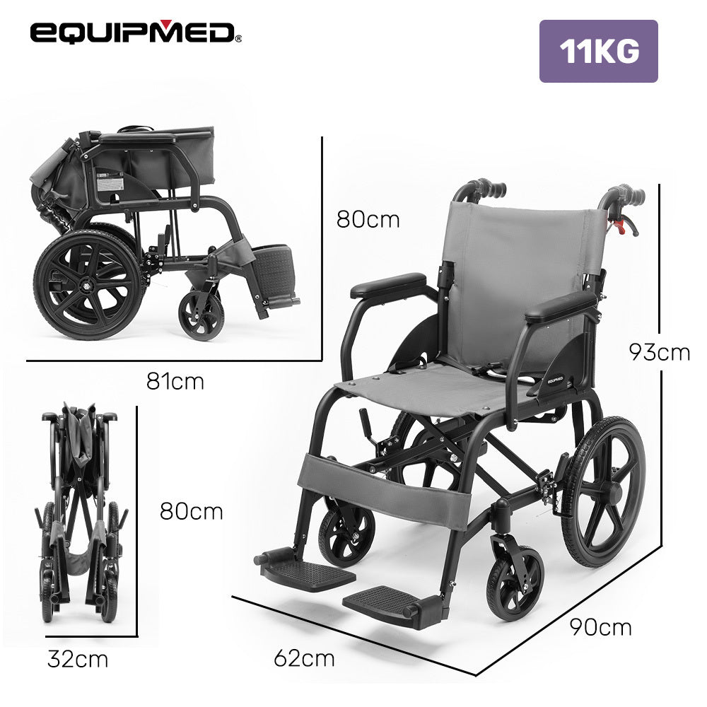 Lightweight Folding Transit Wheelchair, Easy Transport, 0.4m Wheels, 11kg