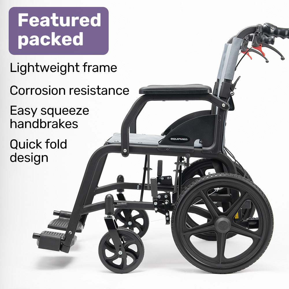 Lightweight Folding Transit Wheelchair, Easy Transport, 0.4m Wheels, 11kg