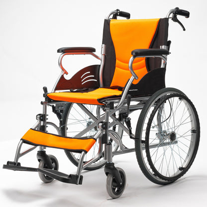 Folding Aluminium Wheelchair, 0.5m Wheels, 100kg Capacity, Orange