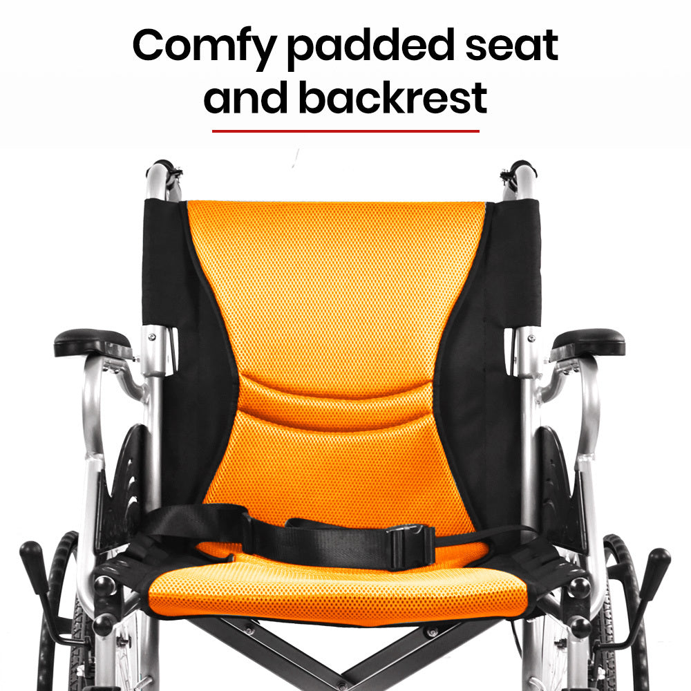 Folding Aluminium Wheelchair, 0.5m Wheels, 100kg Capacity, Orange