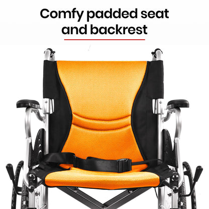 Folding Aluminium Wheelchair, 0.5m Wheels, 100kg Capacity, Orange