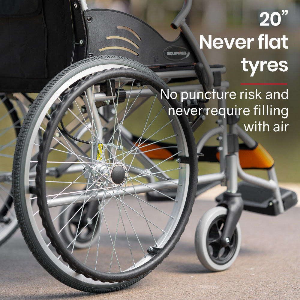 Folding Aluminium Wheelchair, 0.5m Wheels, 100kg Capacity, Orange