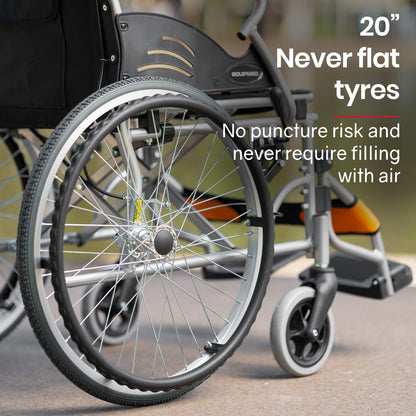 Folding Aluminium Wheelchair, 0.5m Wheels, 100kg Capacity, Orange
