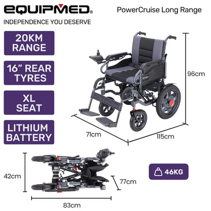 Electric Folding Wheelchair, Long Range, Comfortable, Easy to Use, 20km Range