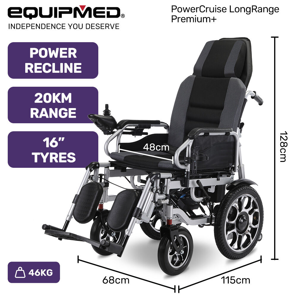 Electric Wheelchair with 20km Range, Recline, 1.1m Turn Radius, Foldable Design