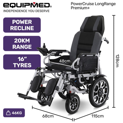 Electric Wheelchair with 20km Range, Recline, 1.1m Turn Radius, Foldable Design