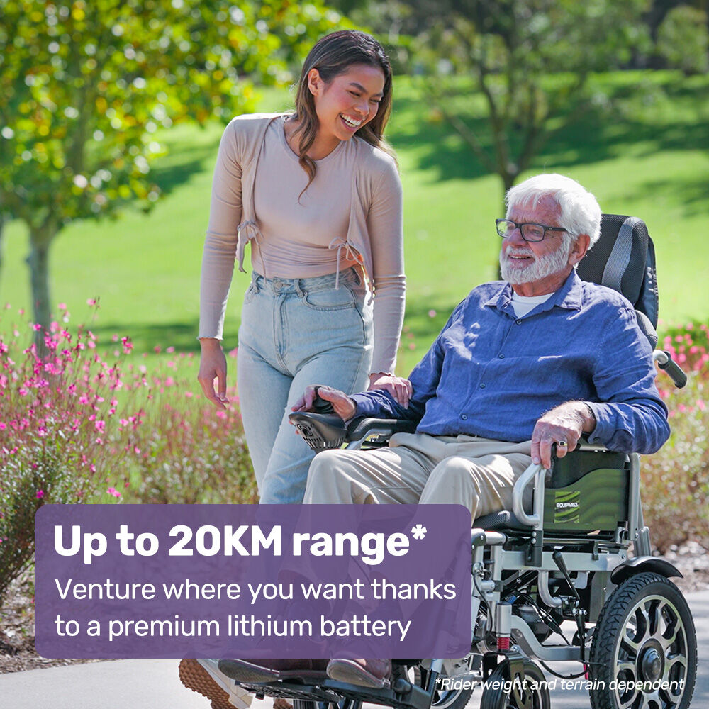 Electric Wheelchair with 20km Range, Recline, 1.1m Turn Radius, Foldable Design