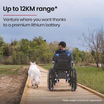 Foldable Electric Wheelchair, 12km Range, 1.1m Turn, 130kg Capacity, 24" Wheels