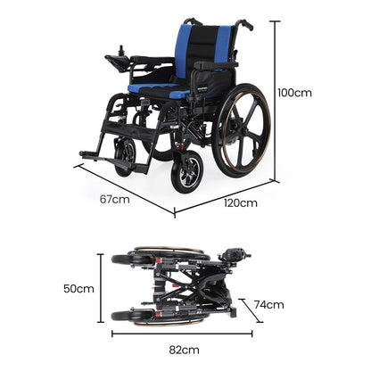 Foldable Electric Wheelchair, 12km Range, 1.1m Turn, 130kg Capacity, 24" Wheels