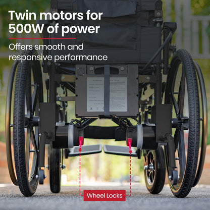 Foldable Electric Wheelchair, 12km Range, 1.1m Turn, 130kg Capacity, 24" Wheels
