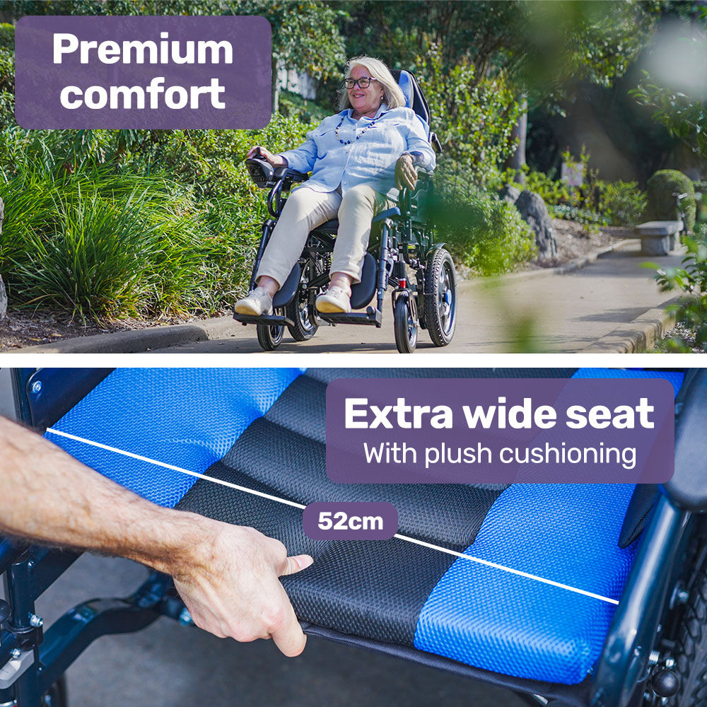 Long-Range Electric Wheelchair with Recline, XL Seat, 1.1m Turn, 20km Range