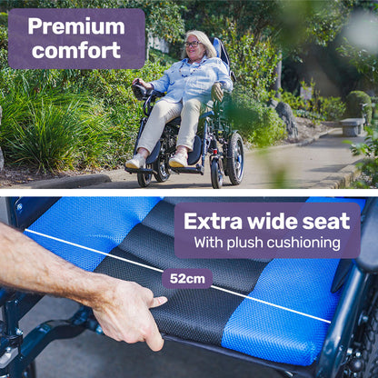 Long-Range Electric Wheelchair with Recline, XL Seat, 1.1m Turn, 20km Range