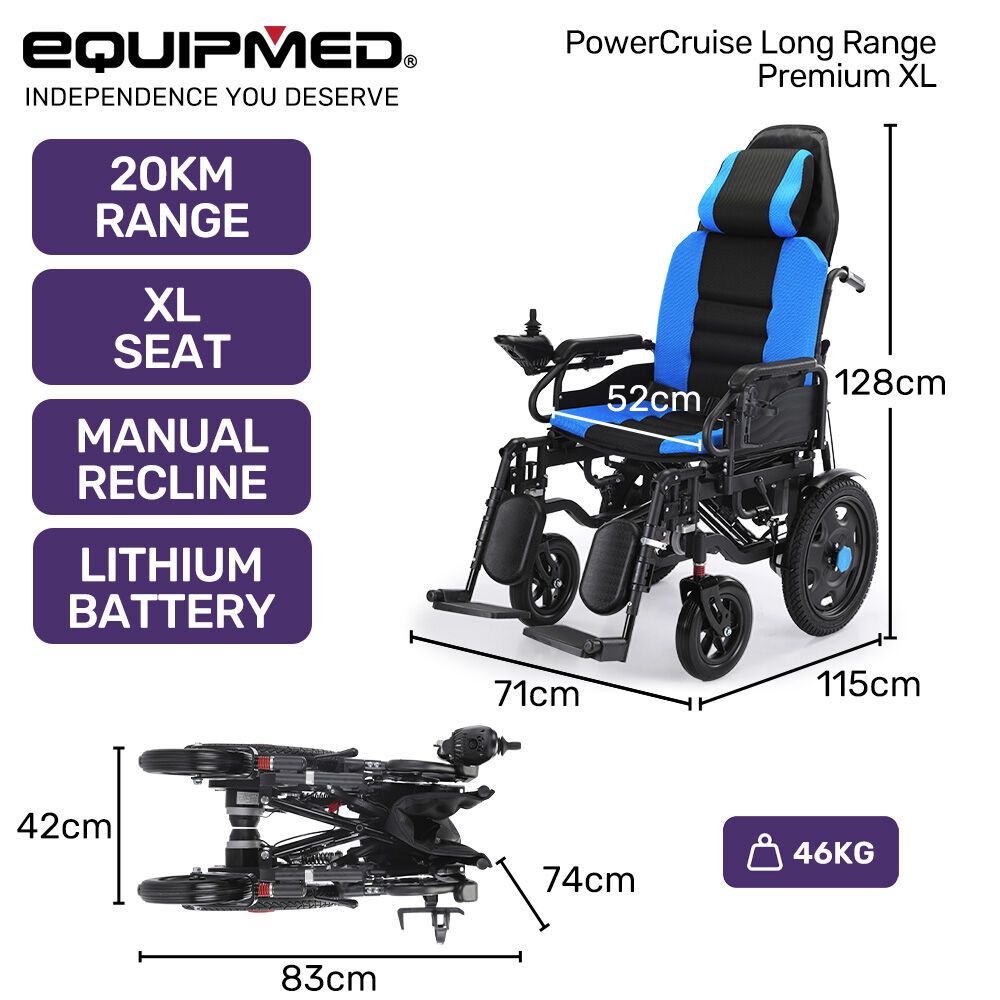 Long-Range Electric Wheelchair with Recline, XL Seat, 1.1m Turn, 20km Range